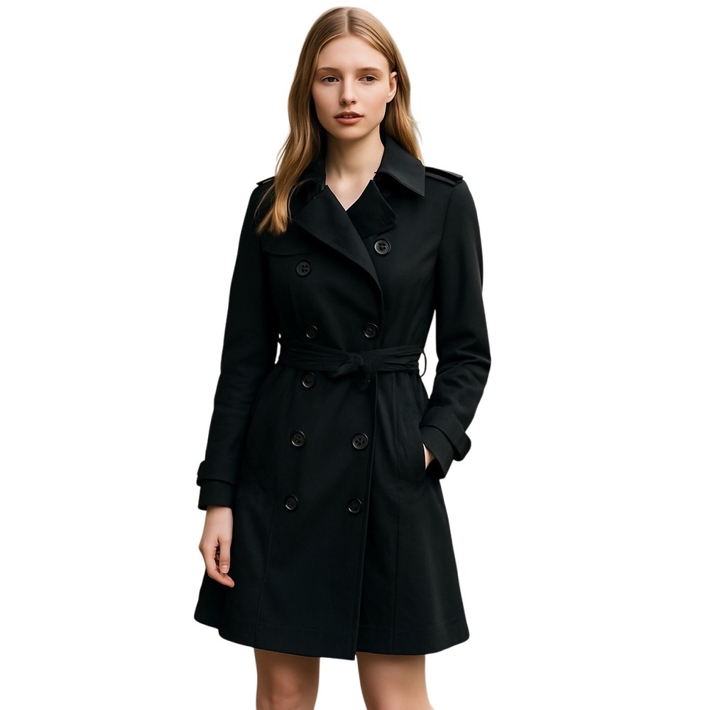 Trench London Fog PM Black Wool Blend Ruffle Hem Coat